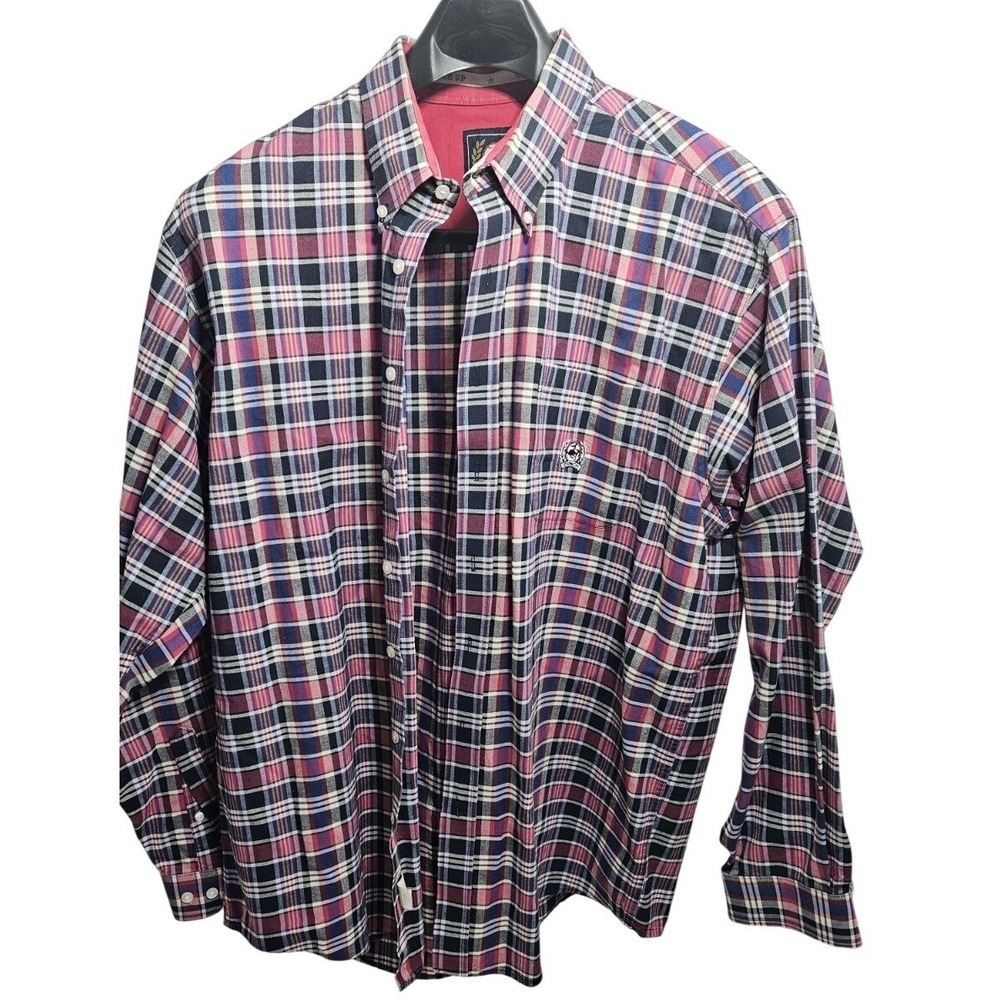 Cinch Mens XL Long Sleeve Plaid‎ Button Down Shirt Red Navy Blue Western Cowboy
